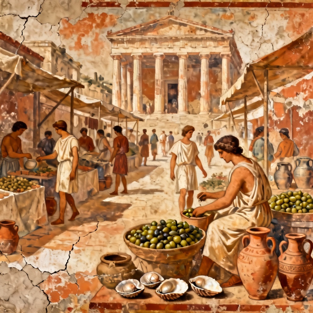 AI Athenian market fresco scene