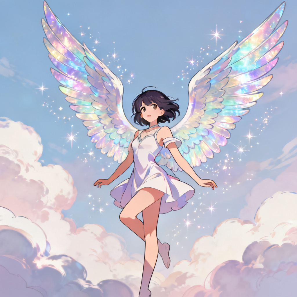 Anime character with ethereal celestial wings