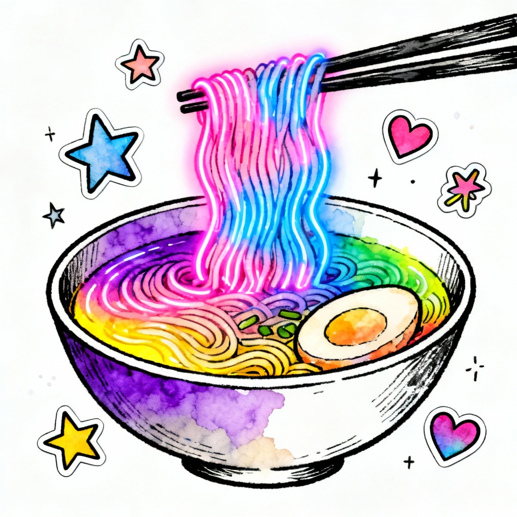 AI colorful ramen doodle sketch