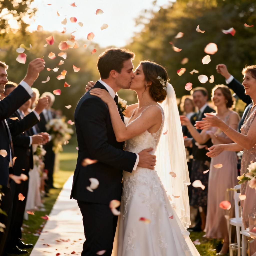 AI wedding kiss at the aisle