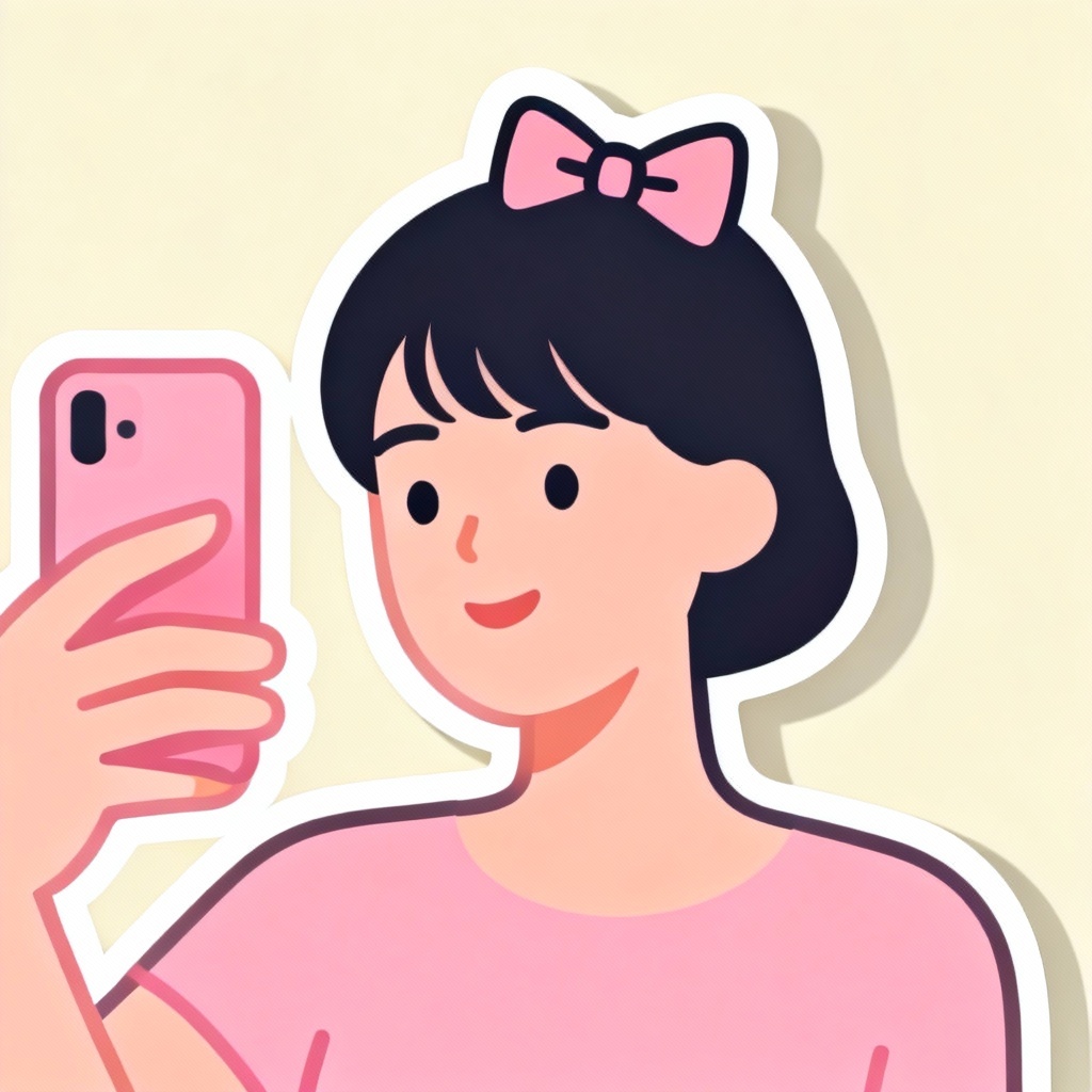 AI minimal flat Hello Kitty sticker selfie