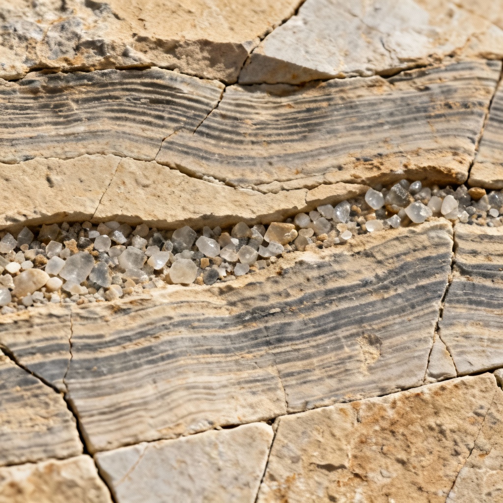 AI macro closeup of sandstone sediment layers and textures