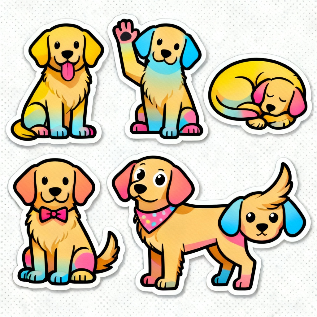 Golden retriever sticker sheet illustrations