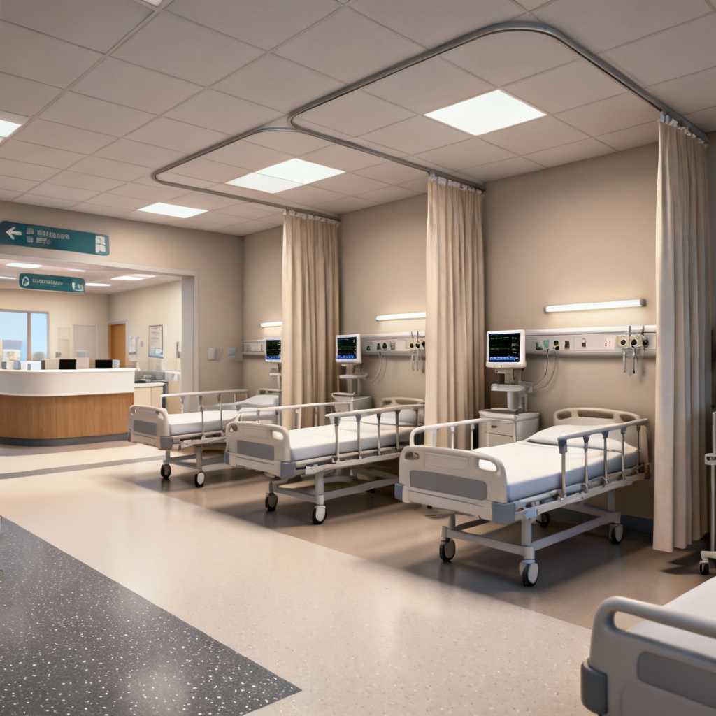 AI OB triage bays with privacy curtains