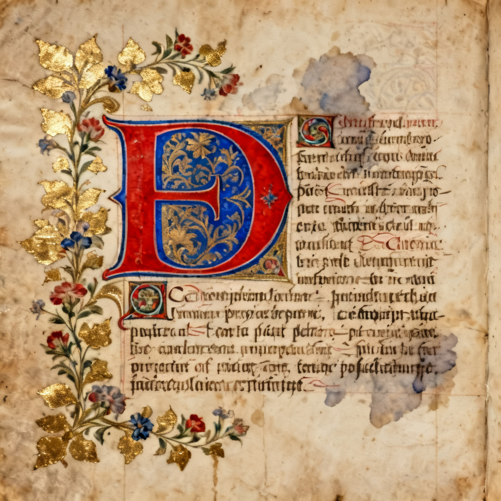 AI gilded illuminated manuscript page with marginalia