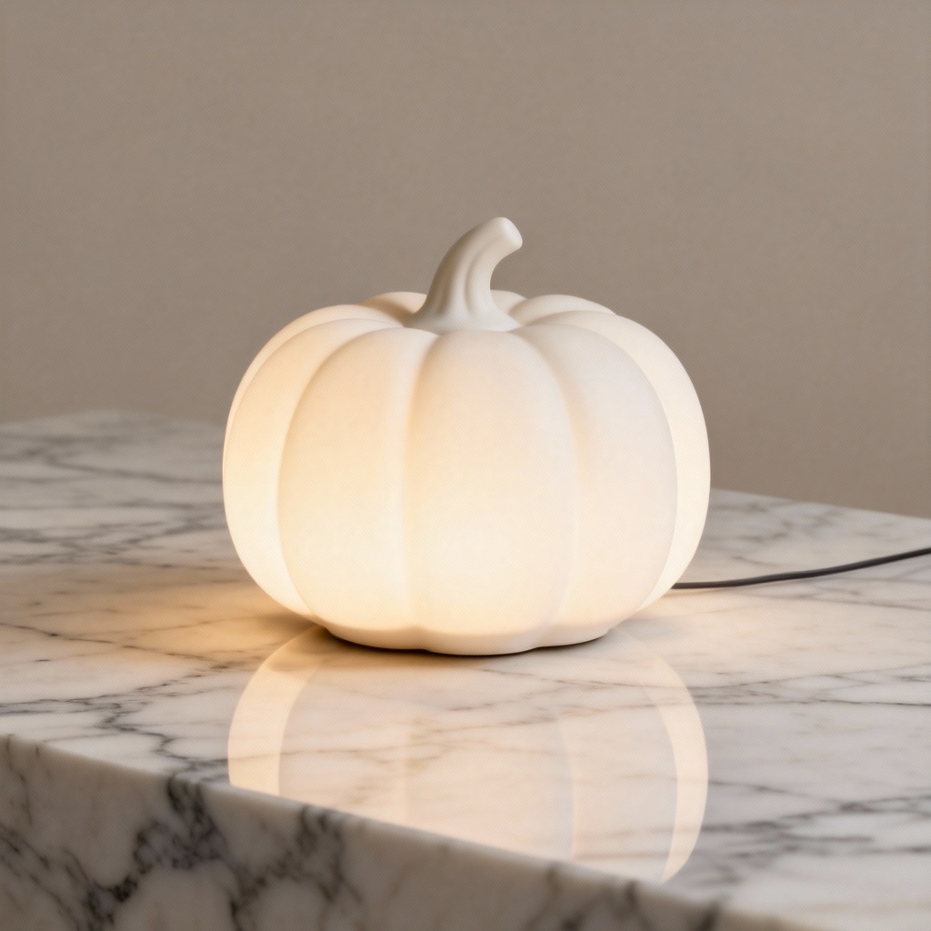 Minimal ceramic pumpkin lamp product mockup