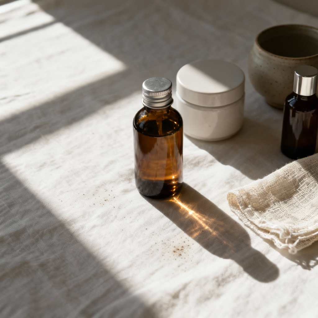 AI product flat lay with hard-edged window light and shadows