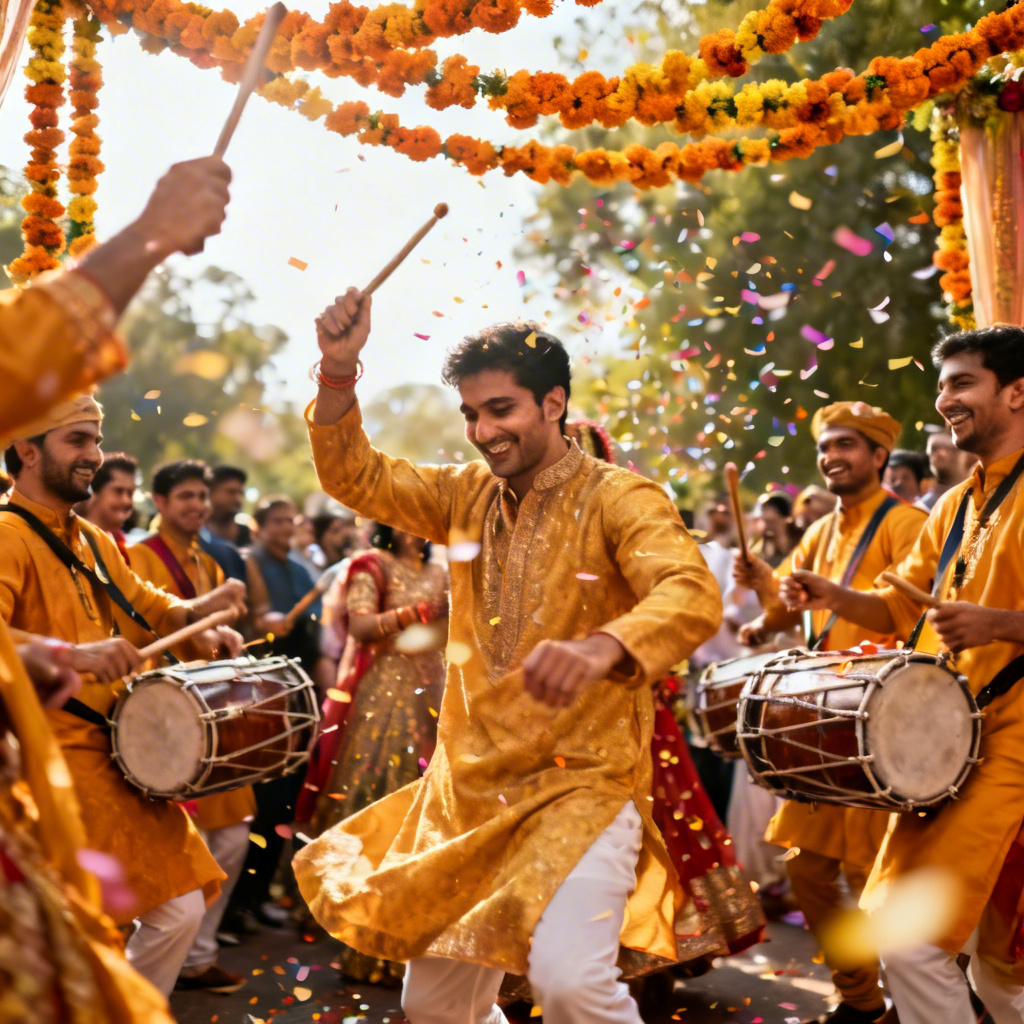 AI joyful Indian wedding baraat celebration