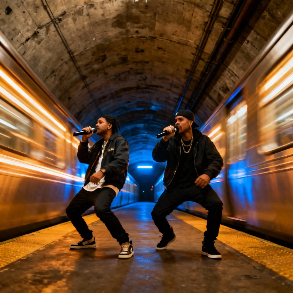 AI subway rap cypher scene
