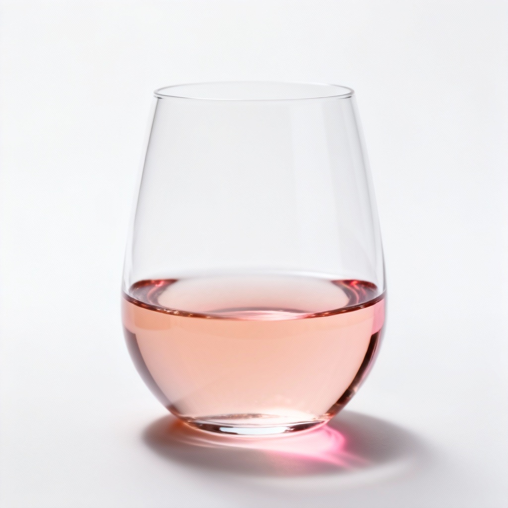 AI minimalist stemless rosé wine glass on white background