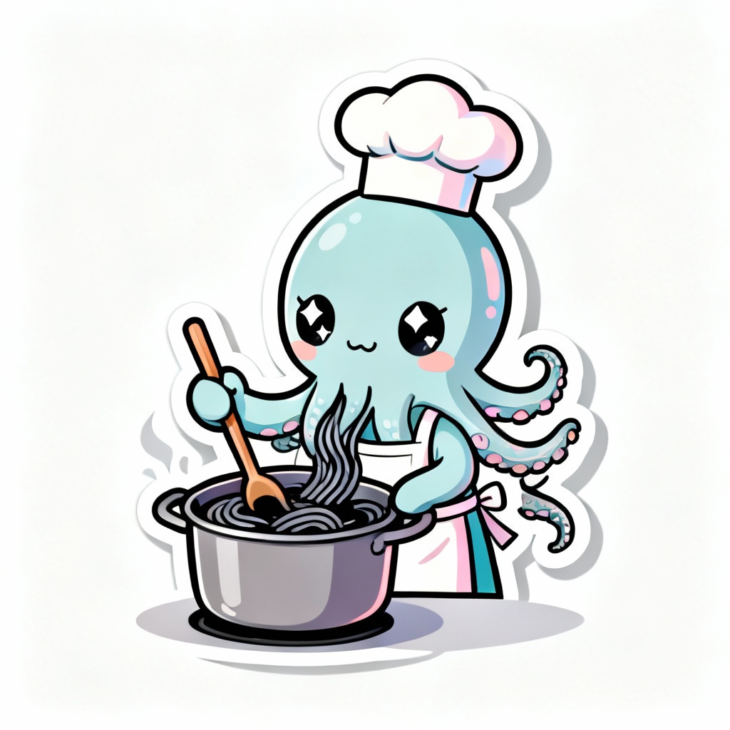 Cute chibi squid chef illustration