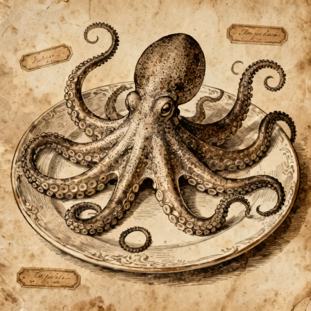 AI vintage octopus engraving animal illustration