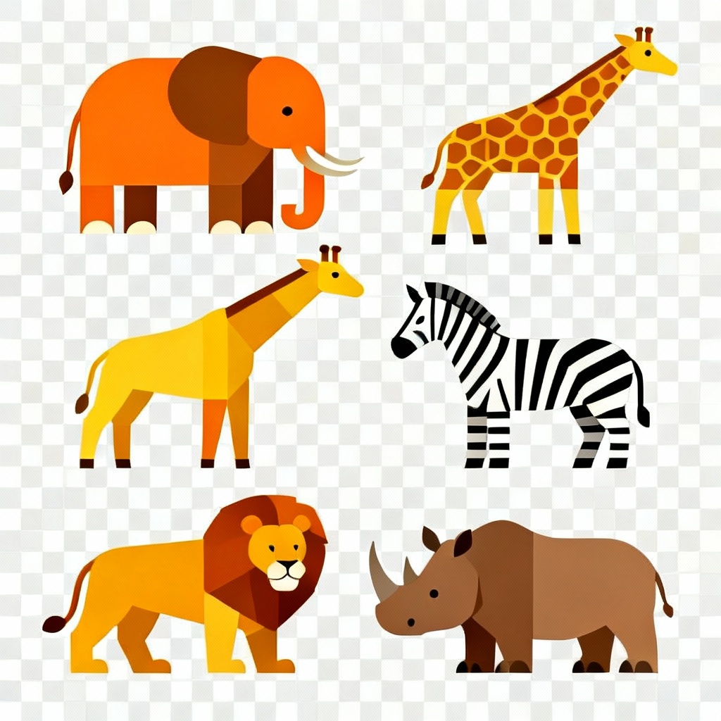 AI flat vector safari animal illustration set