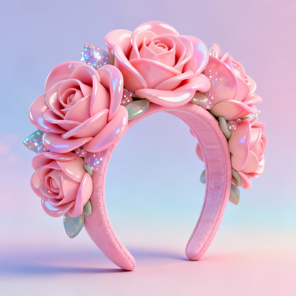 Anime pink rose headband with kawaii style