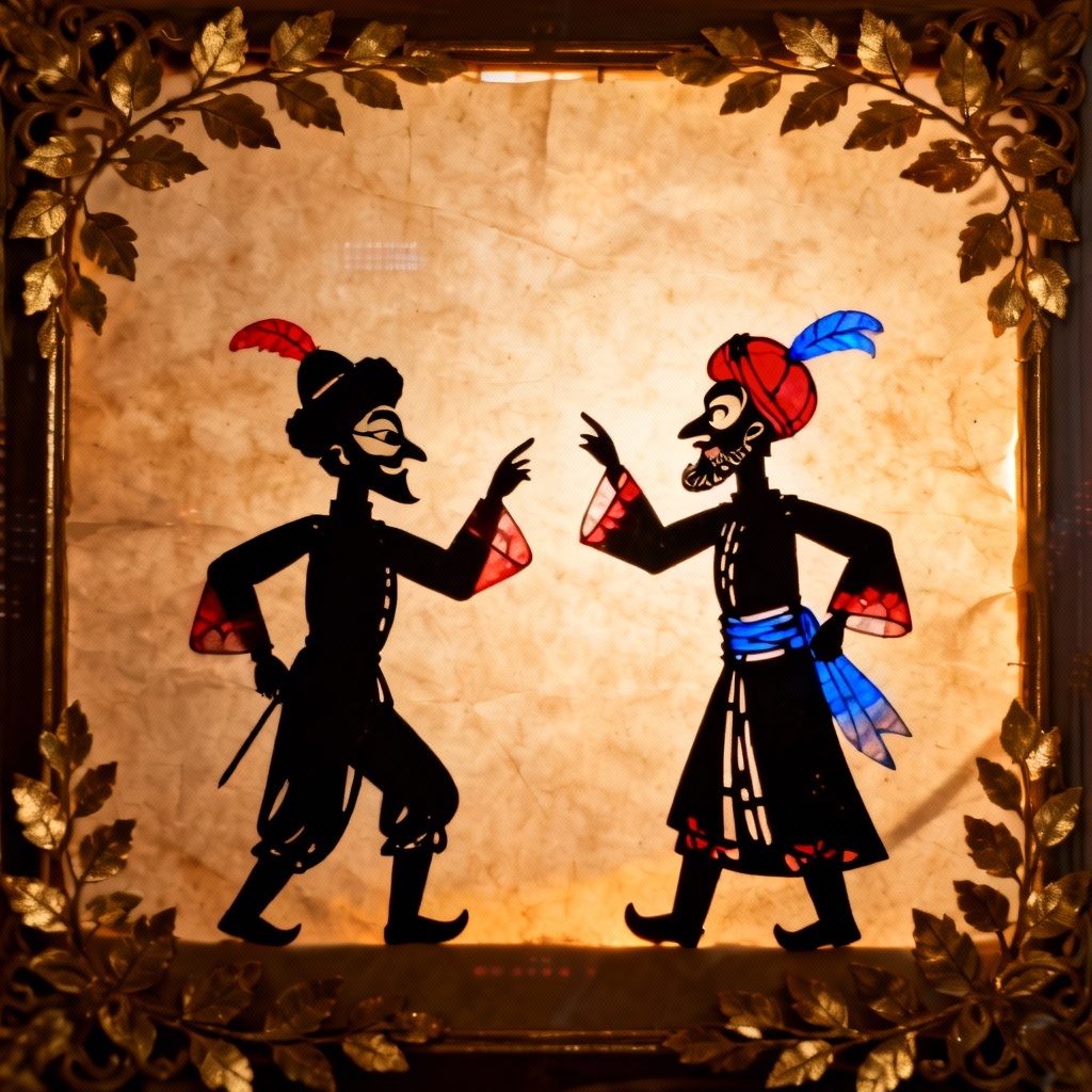 AI Karagöz shadow puppetry performance scene