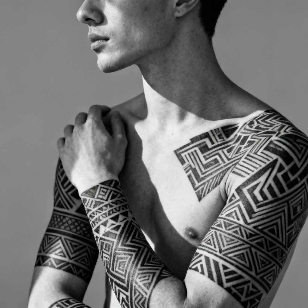 AI Tattoo Girl Blackwork Geometric