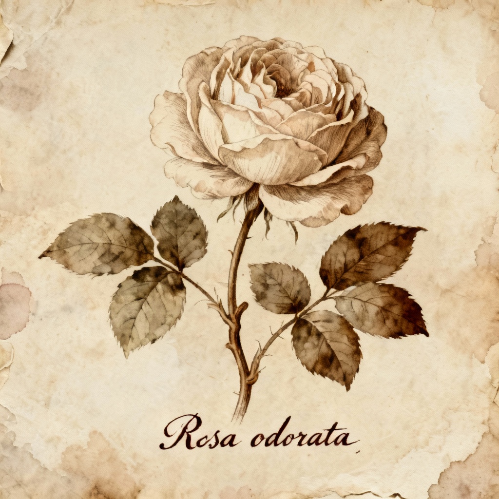 AI Vintage Botanical Rose Illustration