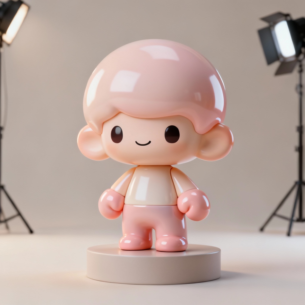 AI toy-like character in pastel vinyl style with glossy plastic finish