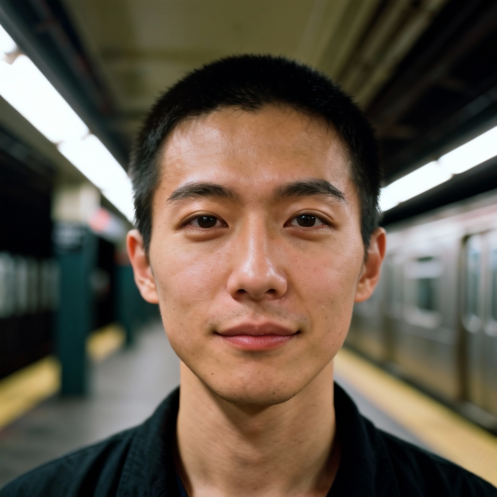 AI subway platform portrait with shallow depth of field
