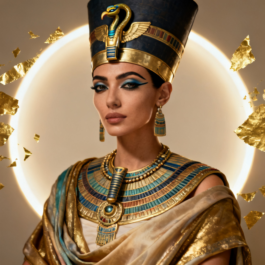 AI Egyptian queen portrait with gold crown