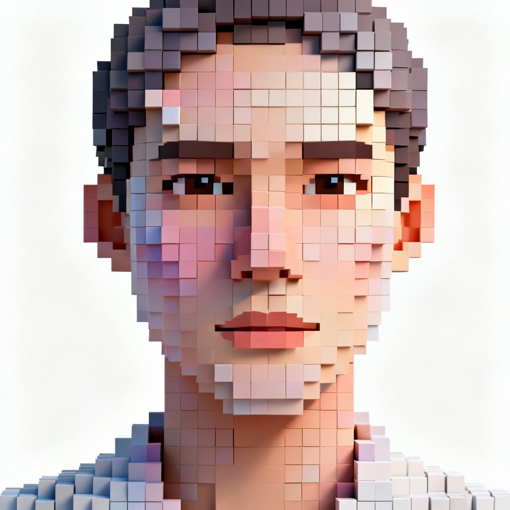 AI pixel block mosaic portrait