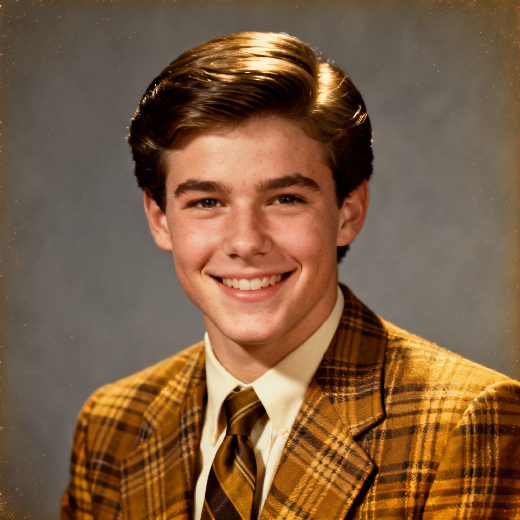 AI retro yearbook portrait of a class president pose