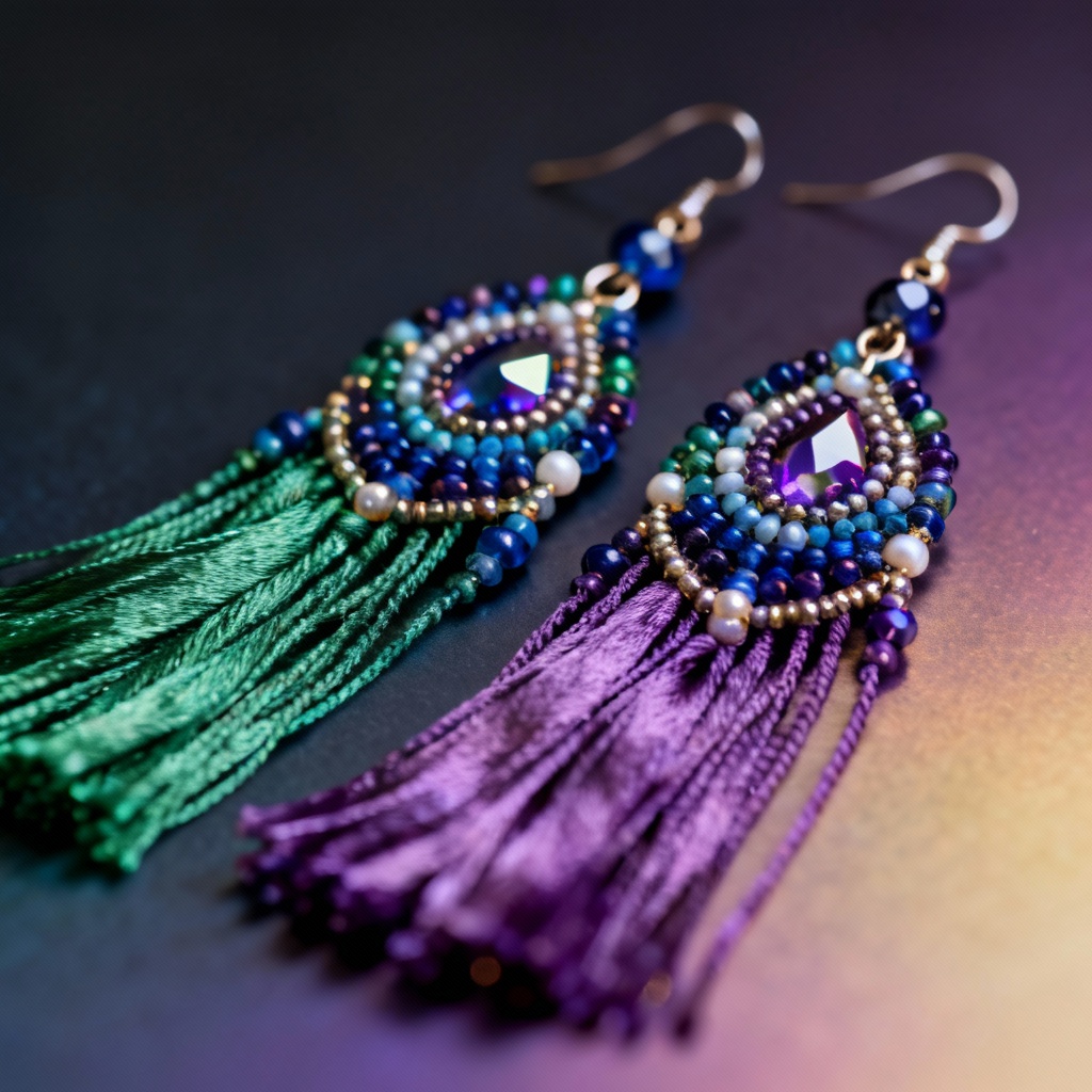 Beaded tassel earrings in jewel tones