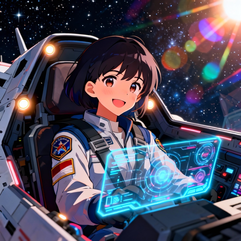 AI sci-fi anime girl mecha pilot in cockpit