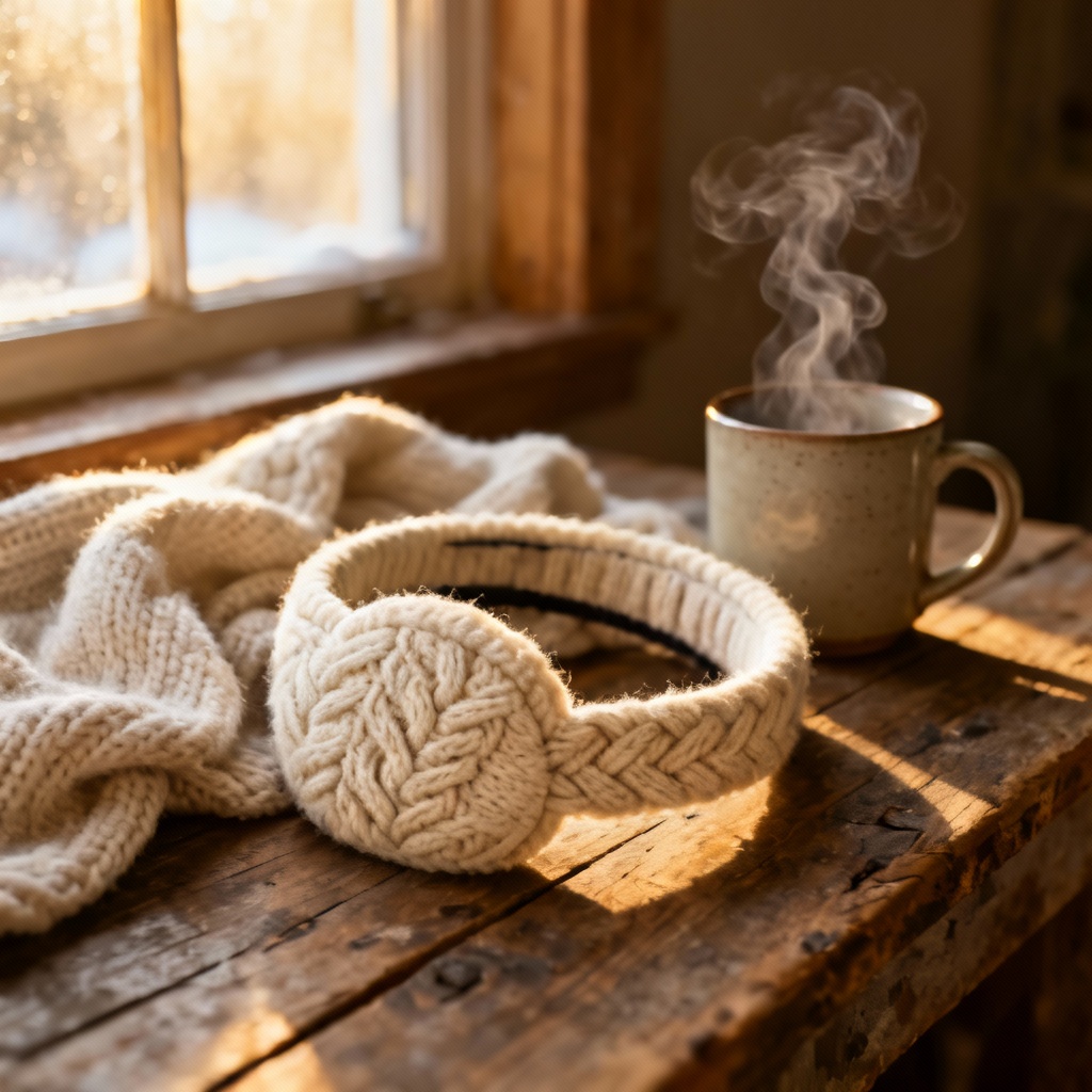 AI winter cable knit ear warmer headband product photo