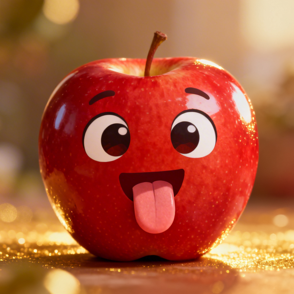 Realistic 3D apple emoji with tongue out