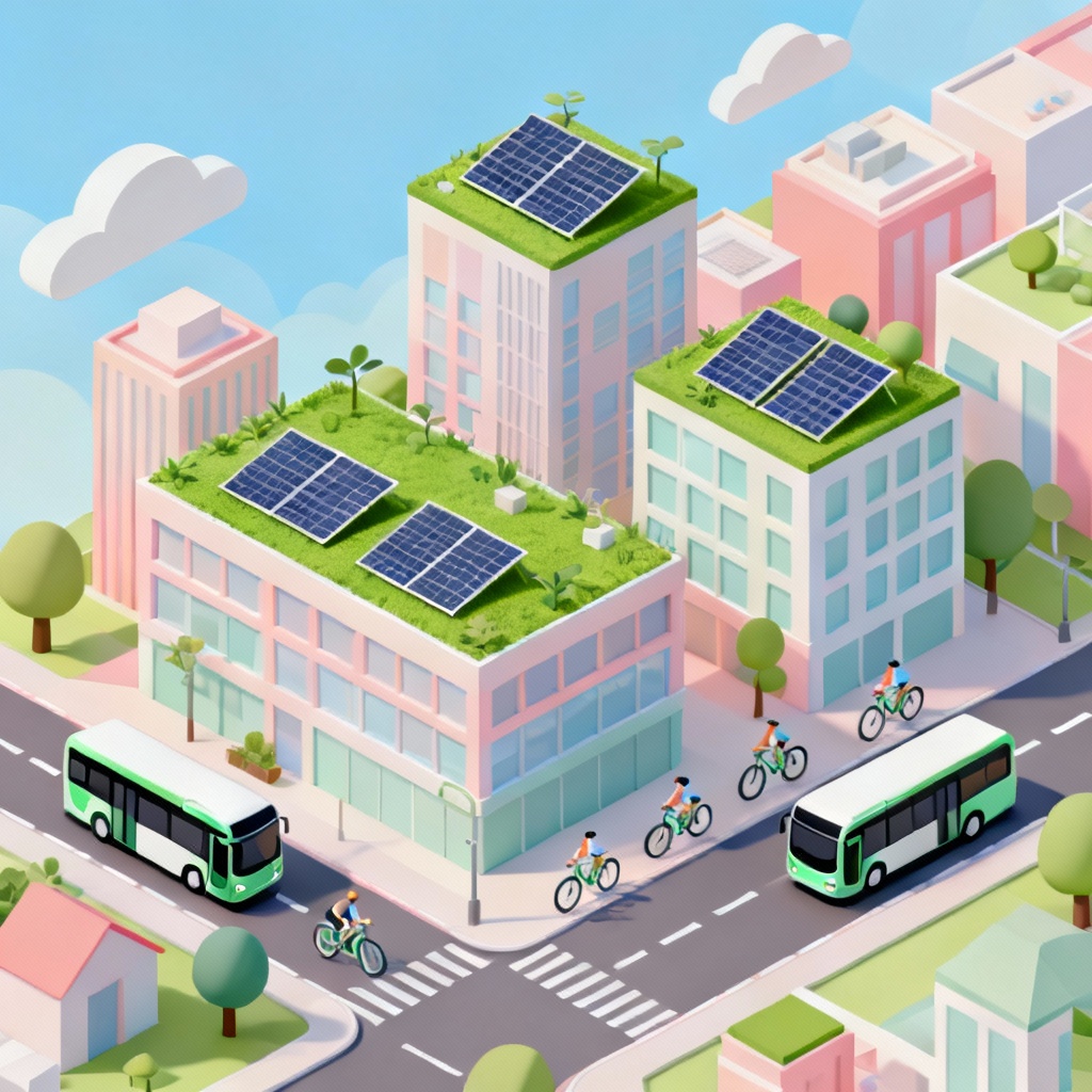 AI isometric sustainable eco city illustration