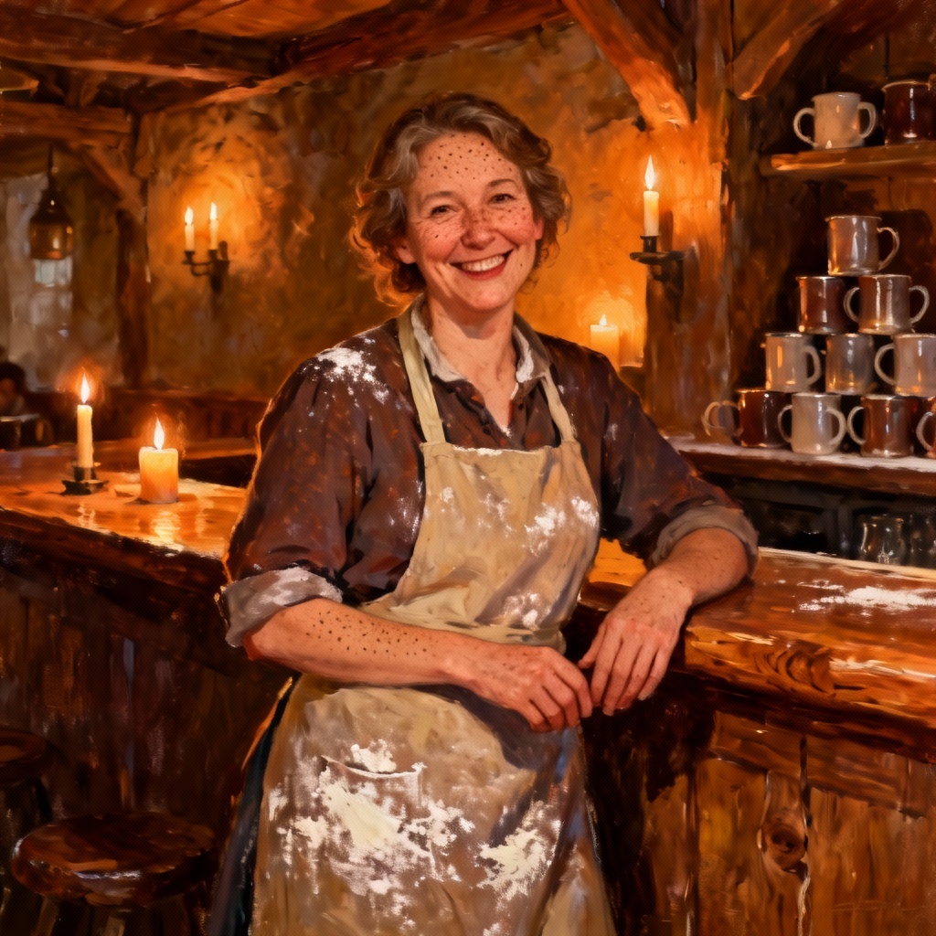 AI NPC portrait of a friendly innkeeper