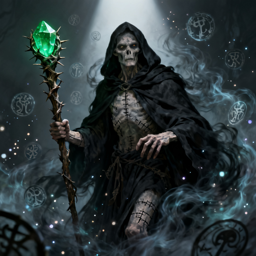 Forsaken OC shadow warlock with glowing runes and staff