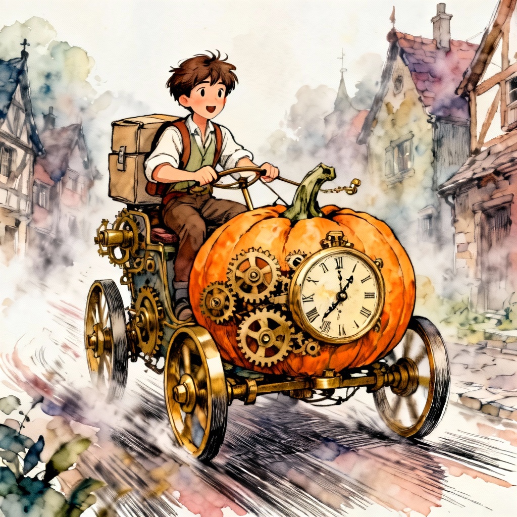 AI fairy tale clockwork pumpkin carriage rider