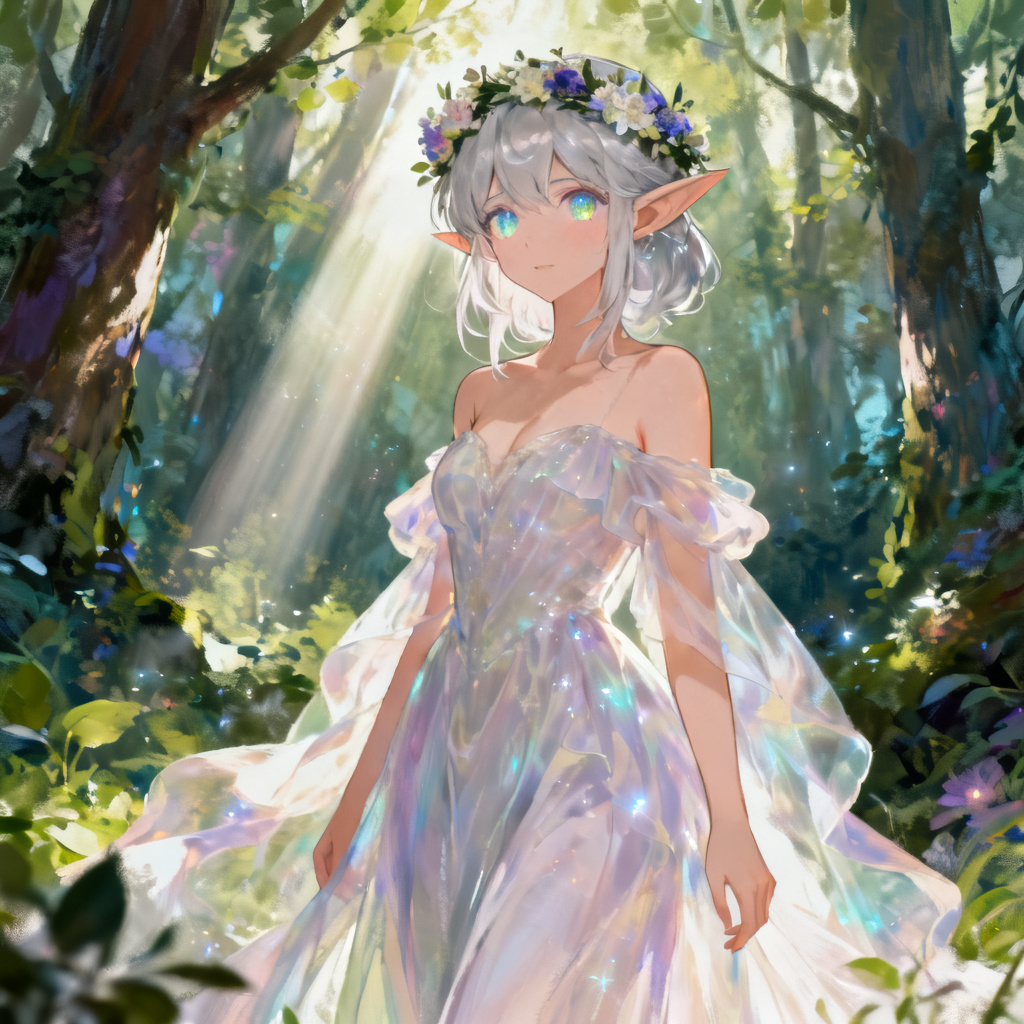 AI fantasy anime elf bride in forest