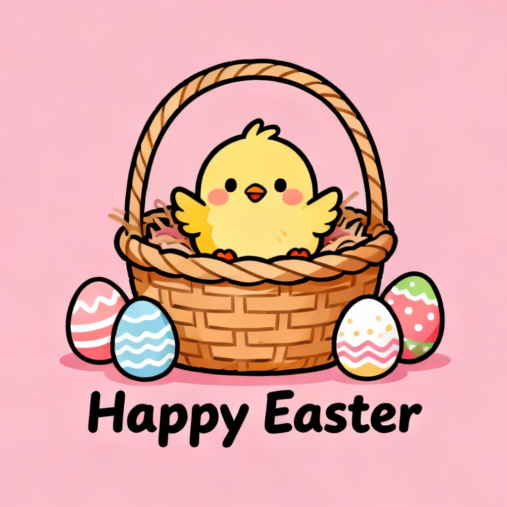AI Kawaii Easter Chick Basket Illustration