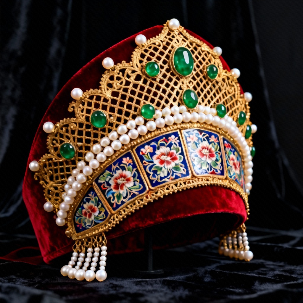 AI generated traditional Russian kokoshnik crown with gold filigree, pearls, and enamel