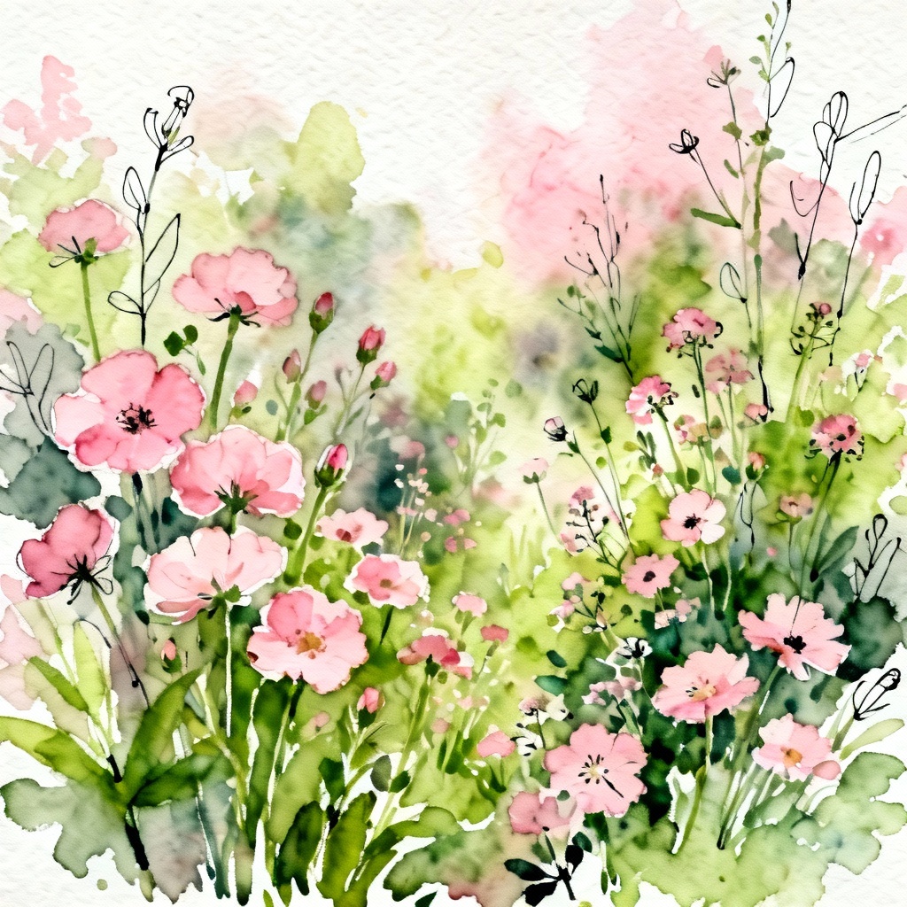AI watercolor cottage garden wildflowers
