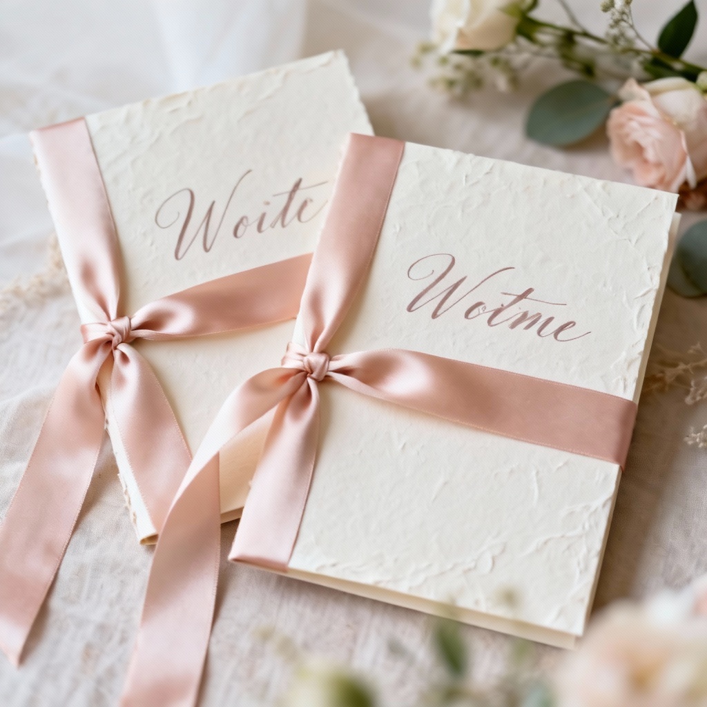 Wedding vow booklet with silk ribbon