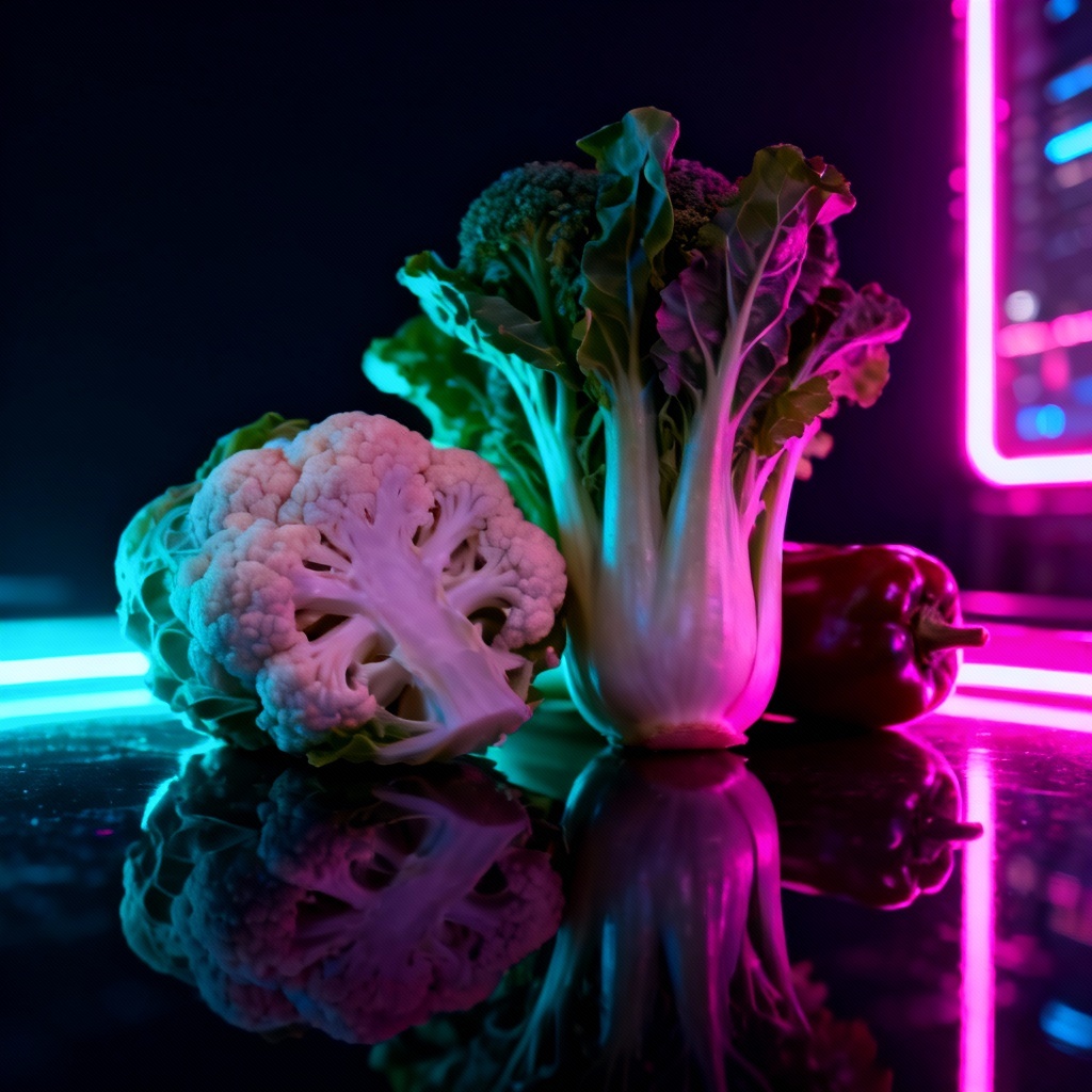 AI cyberpunk vegetables with neon lighting