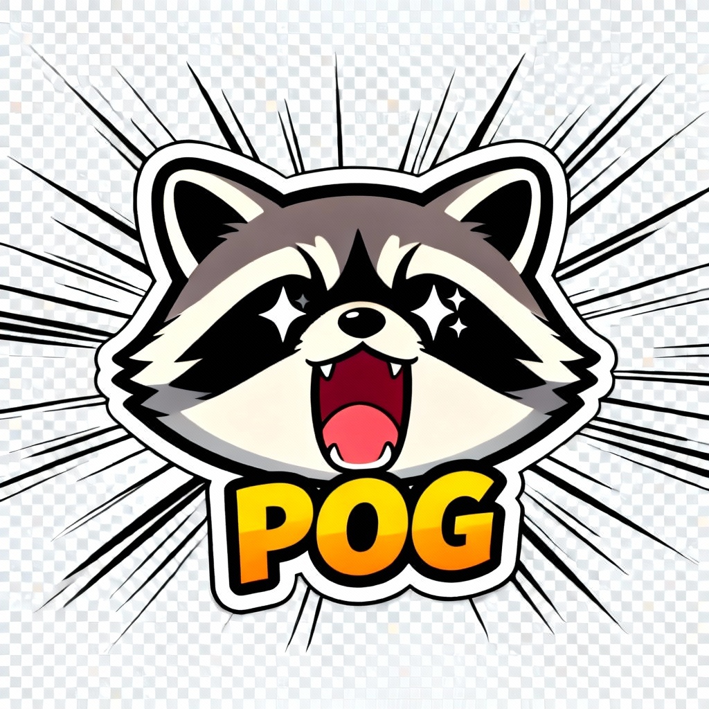 AI Pog raccoon Twitch emote with hype expression