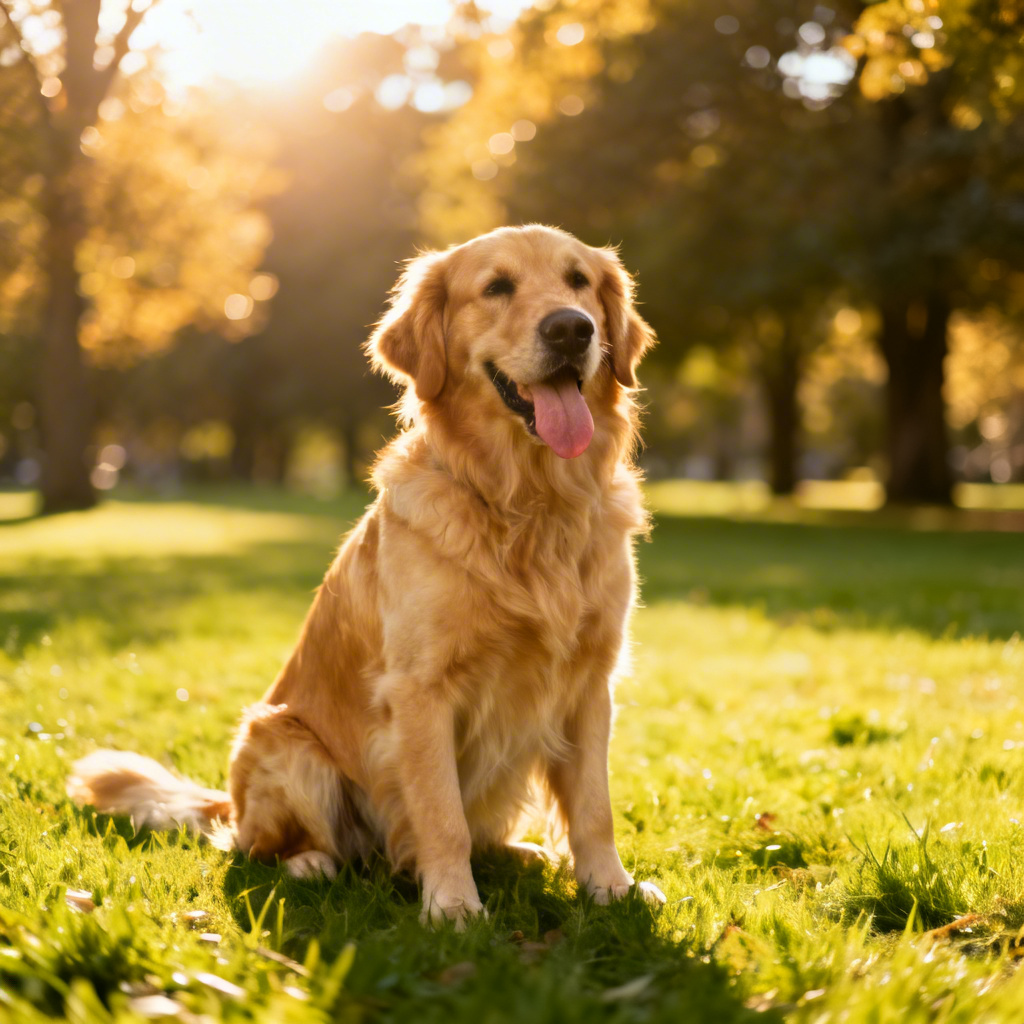 AI realistic golden retriever portrait in park setting