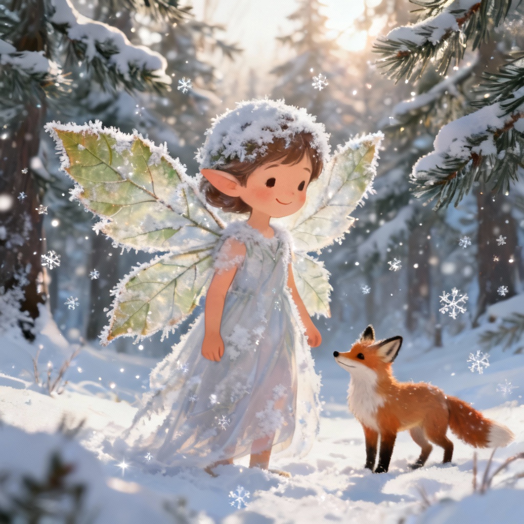AI Forest Frost Child Fairy with Fox