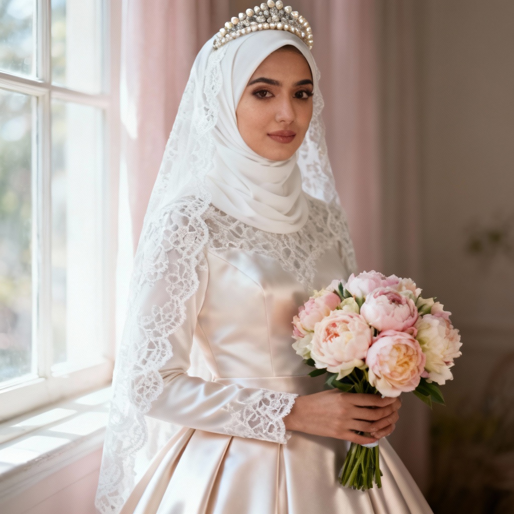 AI Classic Lace Wedding Hijab Portrait