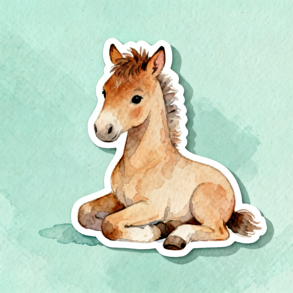 AI Watercolor Baby Horse Sticker