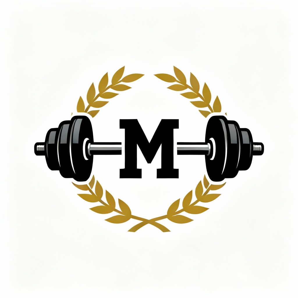Minimal vector gym logo with barbell and laurel