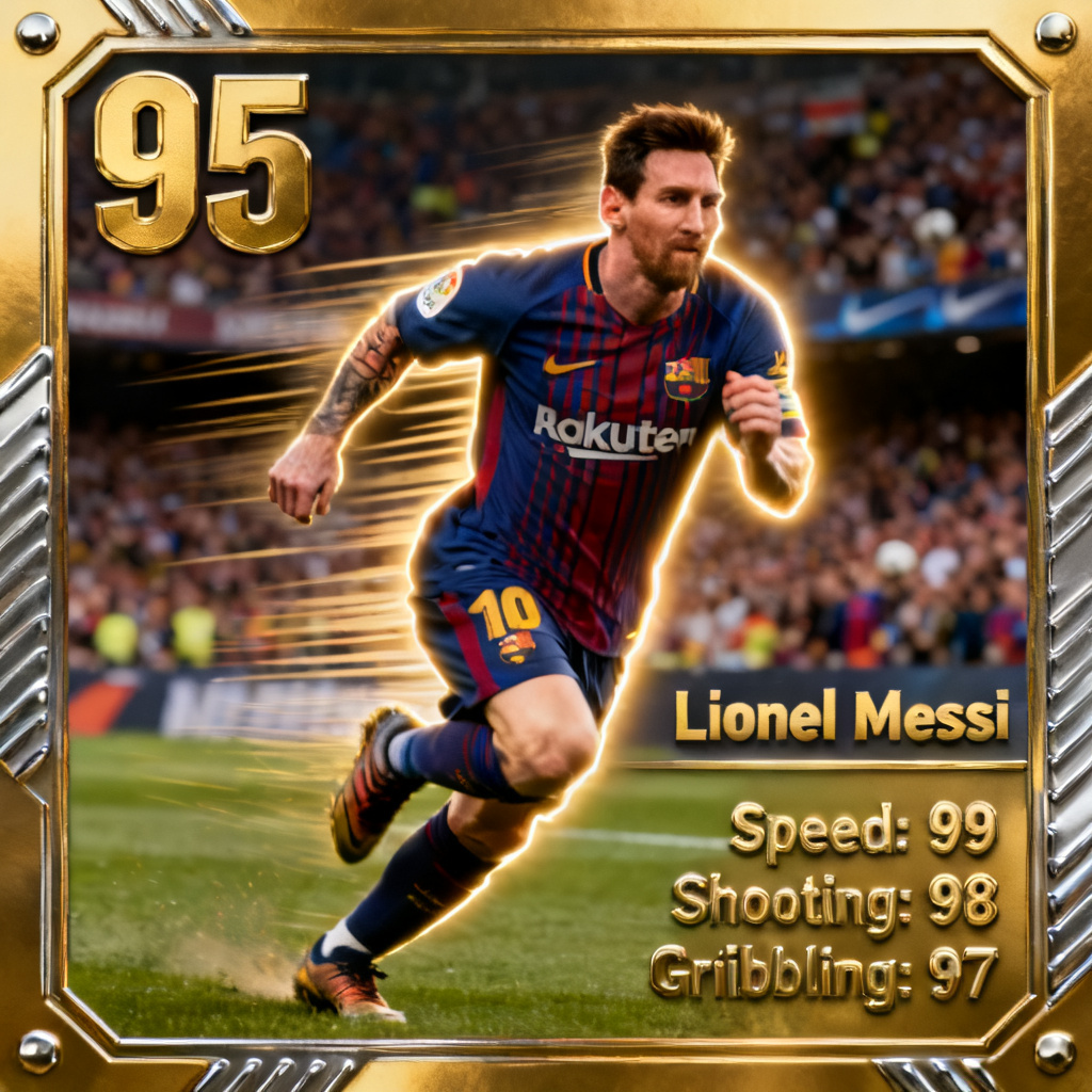 Gold football trading card with striker sprinting