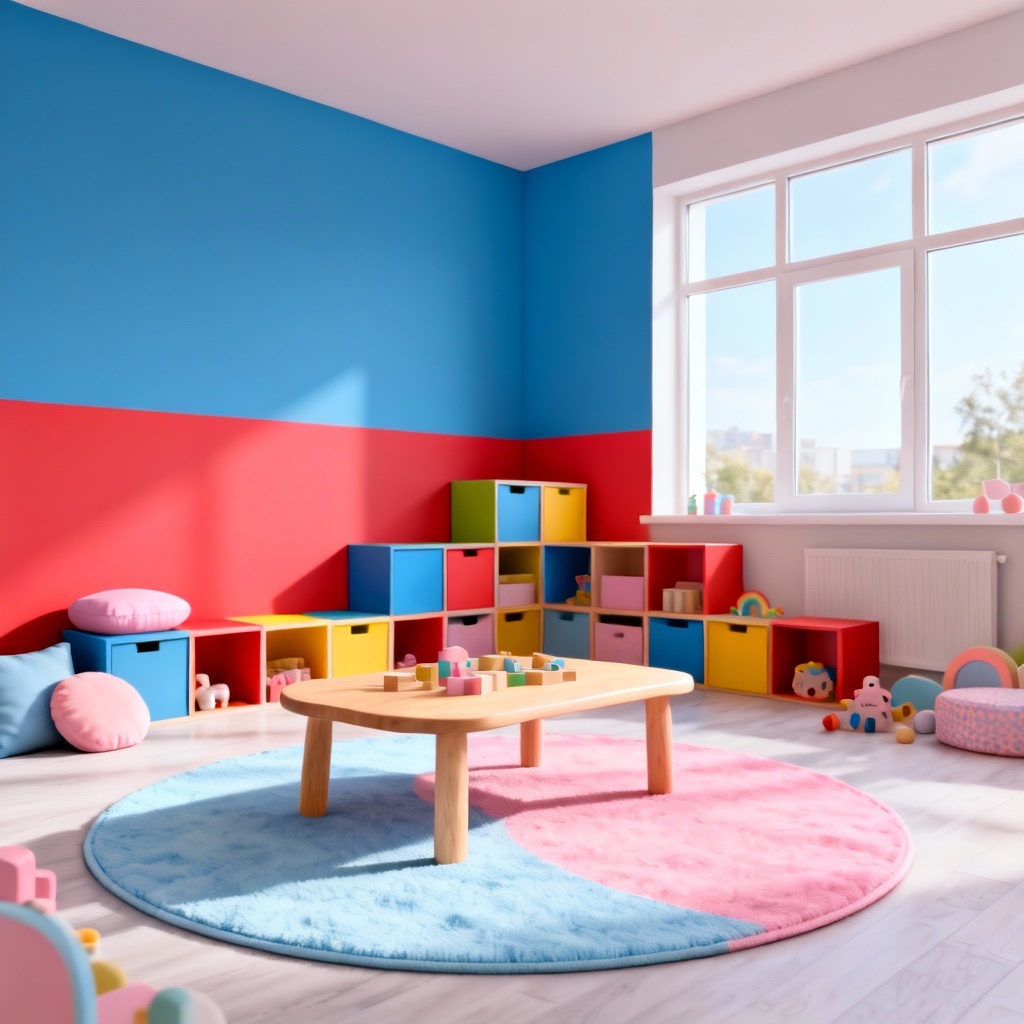 Kids playroom color planner with playful storage and bold wall paint