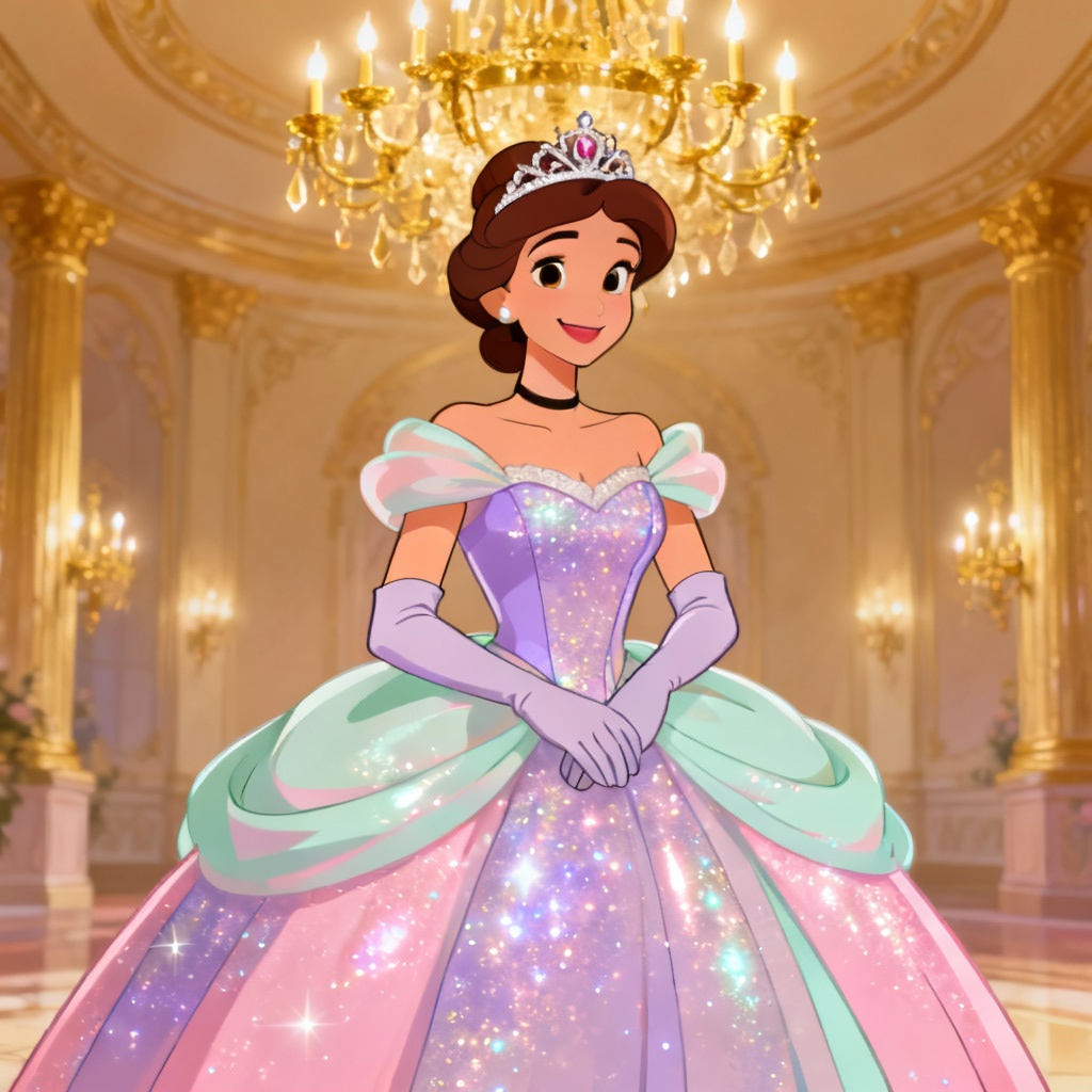 AI Disney-style royal ball princess illustration