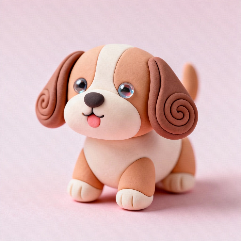 AI clay pet portrait of a smiling puppy with pastel polymer clay texture